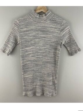 HATCH Maternity Marl Grey Rib Knit Elbow Sleeve Mock Neck Stretch Sweater Top